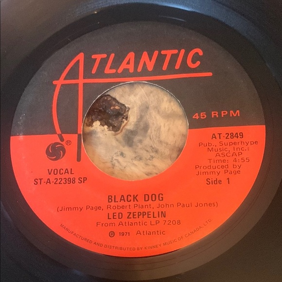 💥3/$20 Vintage Led Zeppelin Black Dog Vinyl Record 45 RPM - Picture 2 of 5